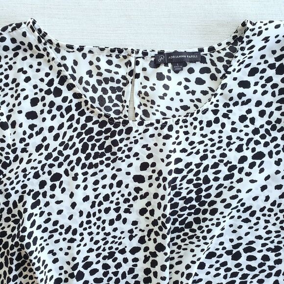 Adrianna Papell Top Womens L Leopard Print Black White Twist Front Career Casual - Picture 3 of 10
